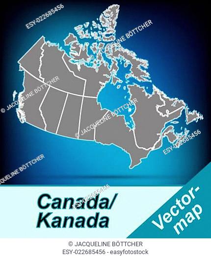 Grenzkarte von Kanada mit Grenzen in leuchtend grau