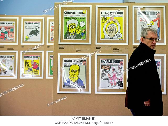 An exhibition presenting nearly 200 front pages of the French satirical magazine Charlie Hebdo, whose Paris editors were recently killed by terrorists