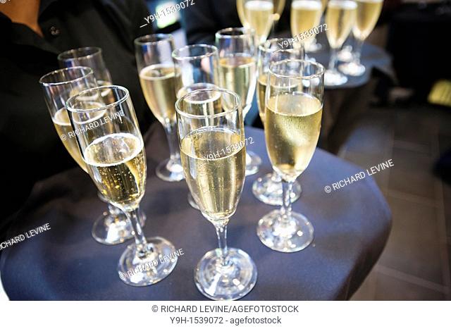 A waitperson serves champagne to guests at the opening of a restaurant in New York on Friday, September 2, 2011  © Richard B  Levine