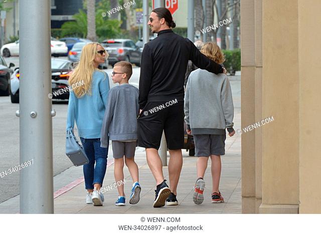 Zlatan Ibrahimovic out with the whole family in Beverly Hill, California, where they walked three blocks to 'E. Baldi', the LA Galaxy star seemed in great...