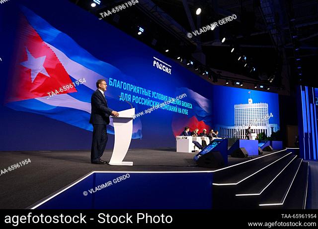 RUSSIA, MOSCOW - DECEMBER 21, 2023: Russian Federation Council Vice Speaker Konstantin Kosachev speaks during Cuba's investment pitches as part of the Russia...
