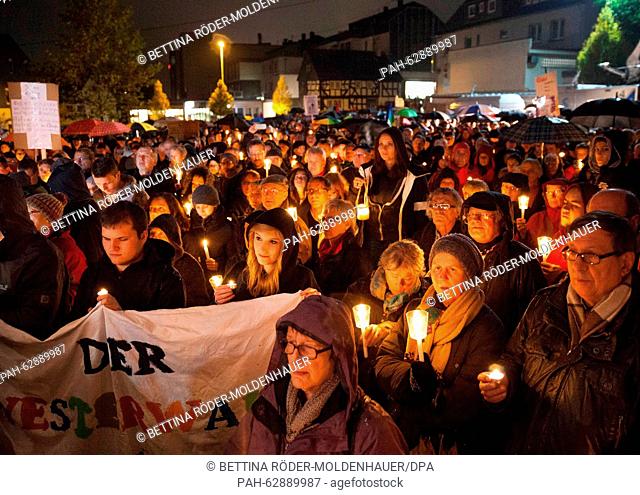 Around 2000 people have gathered at a demonstration in Bad Marienberg, Germany, 22 October 2015. The demonstration was under the motto 'Bunt statt Braun' (lt:...