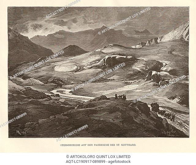 Quarries on the Gotthardpass Höhe, View of the quarries on the Gotthard pass from the 19th century, signed: AH, A. Closs X. J, Quaatl, Fig. 321, to p