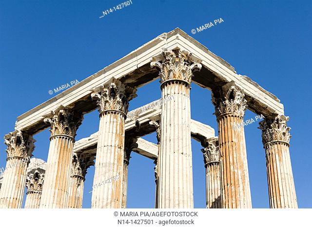 Detail of the temple's Corinthian capitals and architraves, Temple of Zeus, Athens, Greece