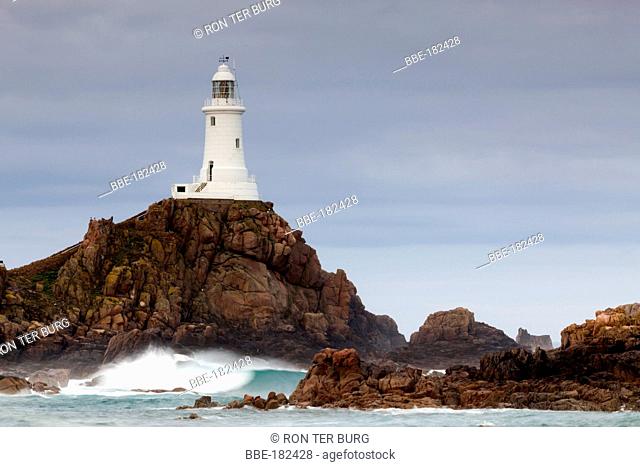 The Corbiere Lighthouse at a early and windy morning