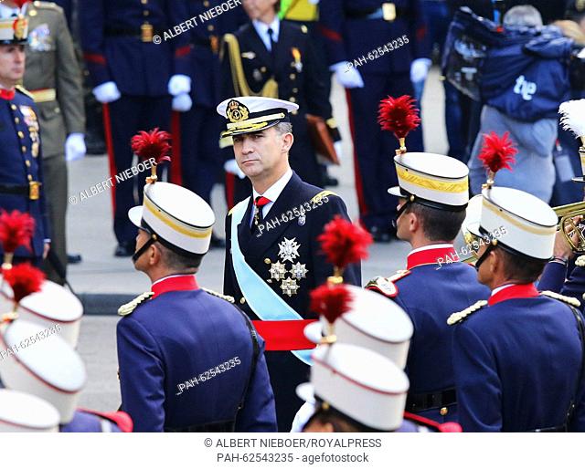 Madrid, 12-10-2015 HM King Felipe HM King Felipe, HM Queen Letizia, Princess Leonor, Princess Sofia attend the military parade at la Plaza de Cánovas del...