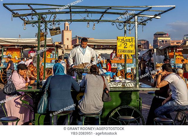 People Eating Snails at an Open Air Stall/Restaurant, Jemaa el-fna Square, Marrakech, Morocco