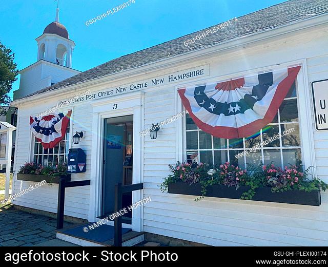 Post Office With Patriotic Bunting, New Castle, New Hampshire, USA
