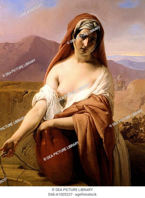 Rebecca at the Well, 1848, by Francesco Hayez (1791-1882), oil on canvas, 113x85 cm.  Milan, Pinacoteca Di Brera (Art Gallery, Paintings)