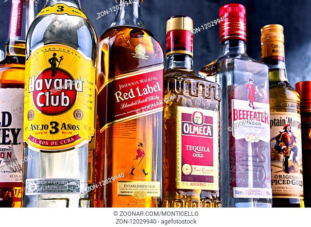 Bottles of assorted global hard liquor brands