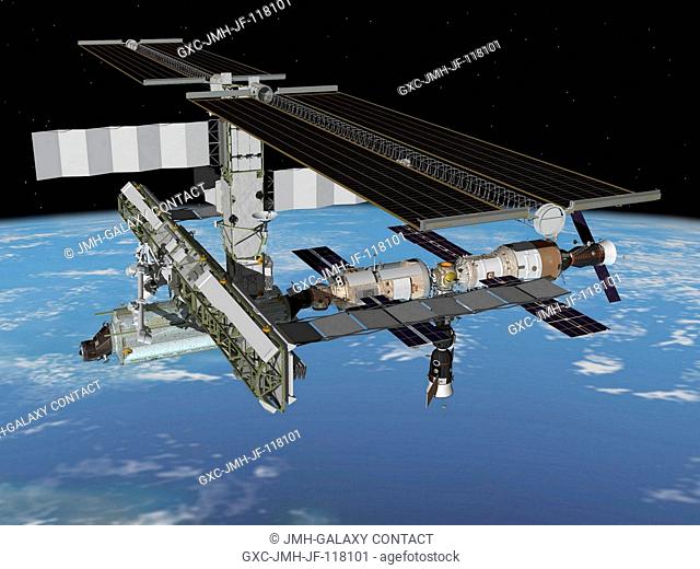 Computer-generated artist's rendering of the International Space Station following scheduled activities of April 24, 2005