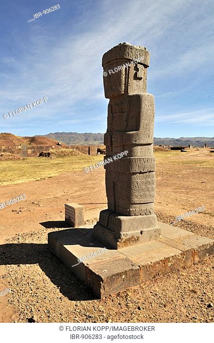Monolith in the Temple of Kalasasaya at Tihuanaku, UNESCO World Heritage Site, La Paz, Bolivia, South America