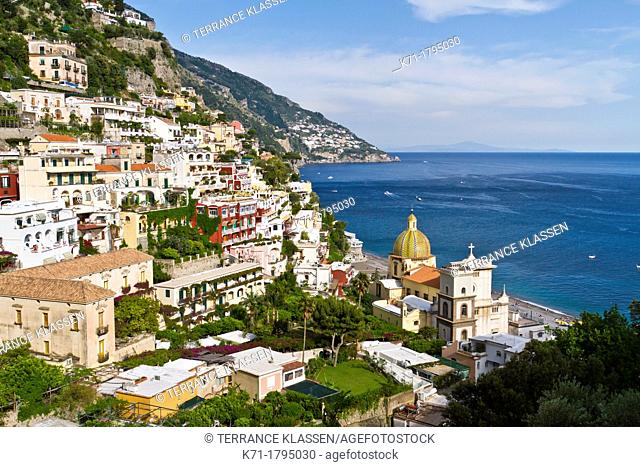 A view of the town of Positano and the Amalfi Coast, Italy