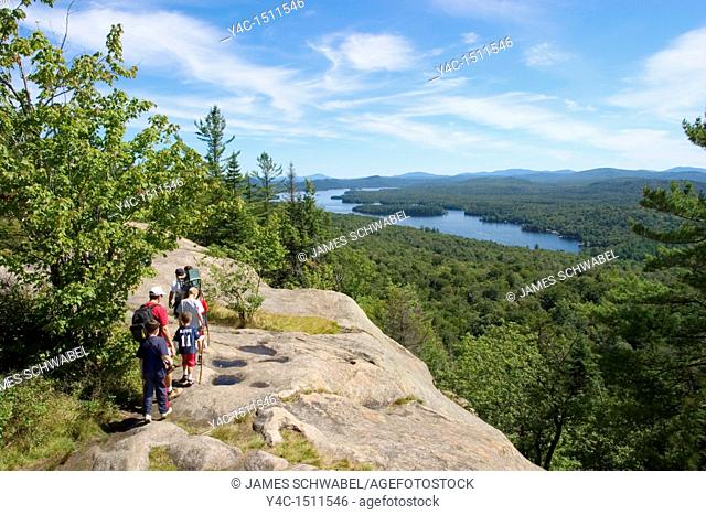 View from Bald  Rondaxe  Mountain of the Fulton Chain Lakes in the Old Forge area of the Adirondack Mountains of New York State