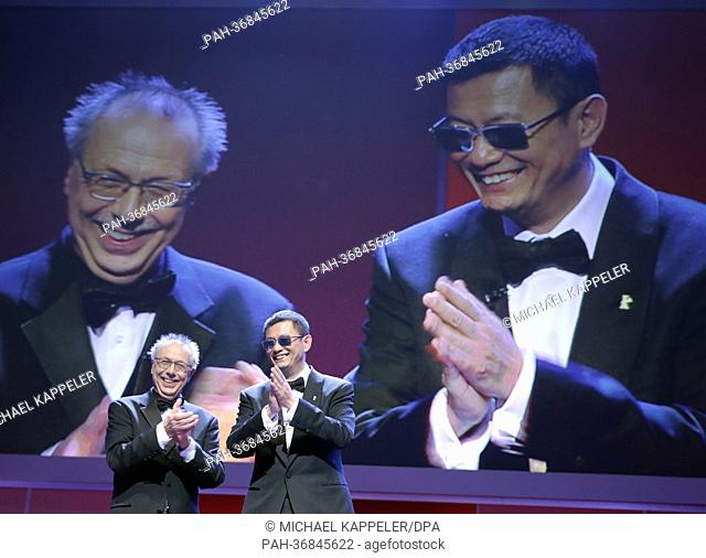 Chinese director and Berlinale jury president Wong Kar Wai (R) and Berlinale director Dieter Kosslick seen on stage during the opening gala of the 63rd annual...