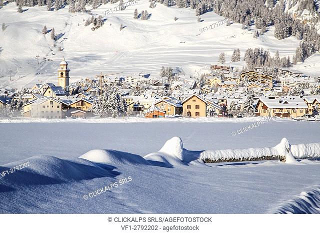 The village of Samedan in winter Engadine, Canton of Grisons Switzerland Europe