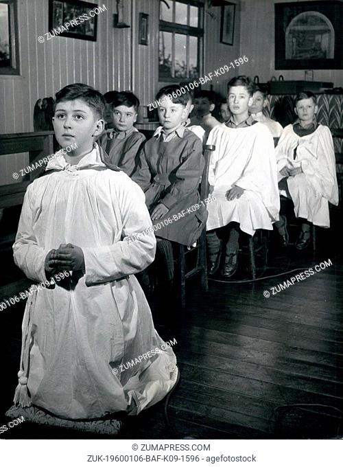 1962 - A Boy Is Made A Bishop: Twelve-year-old Timothy Owen-Burke kneels before the altar of the little church in the grounds of St