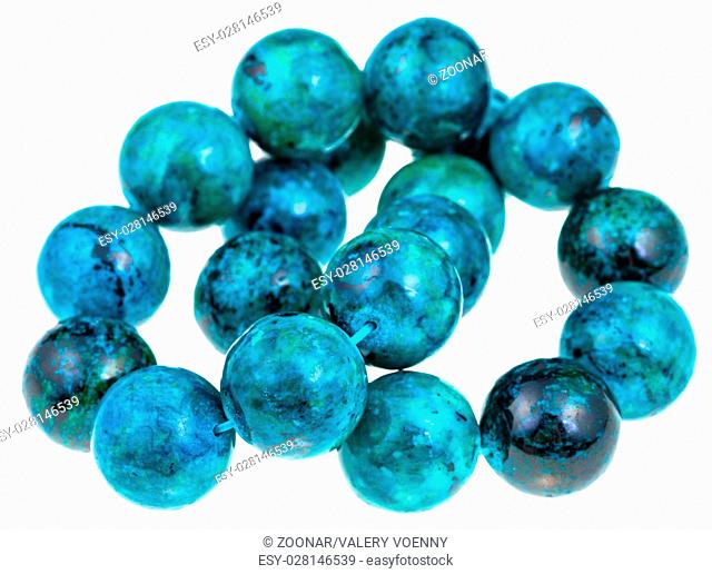 string of beads from blue chrysocolla gemstones