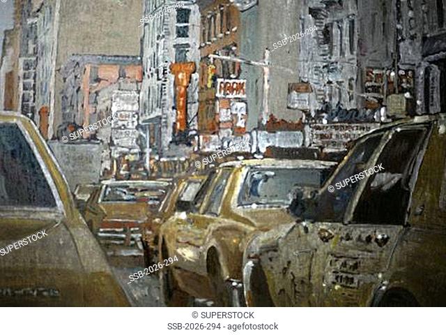 Taxi, NYC , 6th Ave 1990 Anthony Butera b.20th C. Watercolor