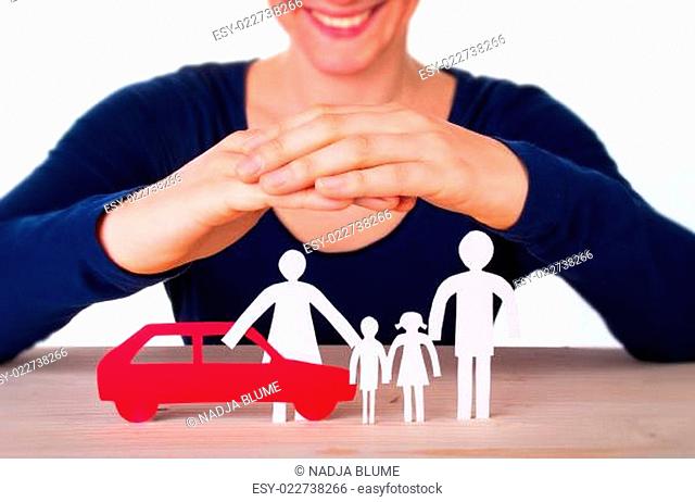 Woman Protecting Family and Car