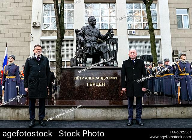 RUSSIA, MOSCOW - DECEMBER 20, 2023: Andrei Kaprin (L), general director at the National Medical Research Radiological Center of the Russian Healthcare Ministry