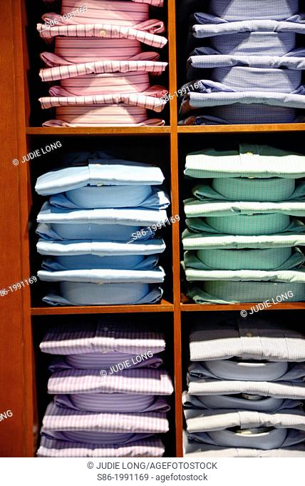 Stacks of Men's Dress Shirts Displalyed in a Retail Store