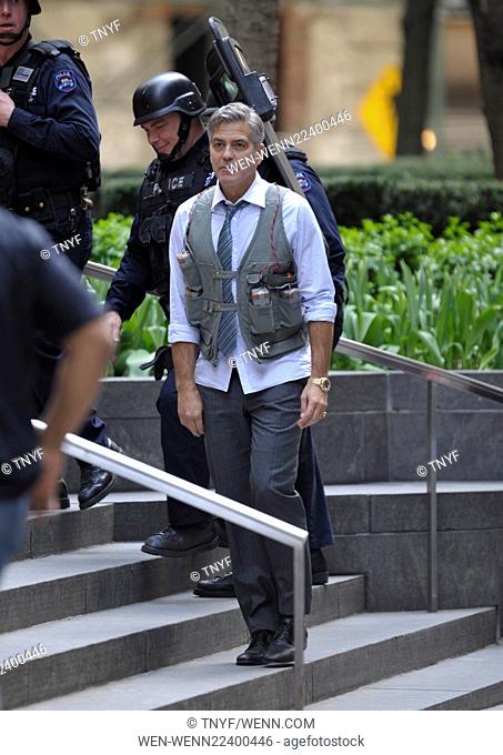 George Clooney on set filming 'Money Monsters' Featuring: George Clooney Where: Manhattan, New York, United States When: 18 Apr 2015 Credit: TNYF/WENN