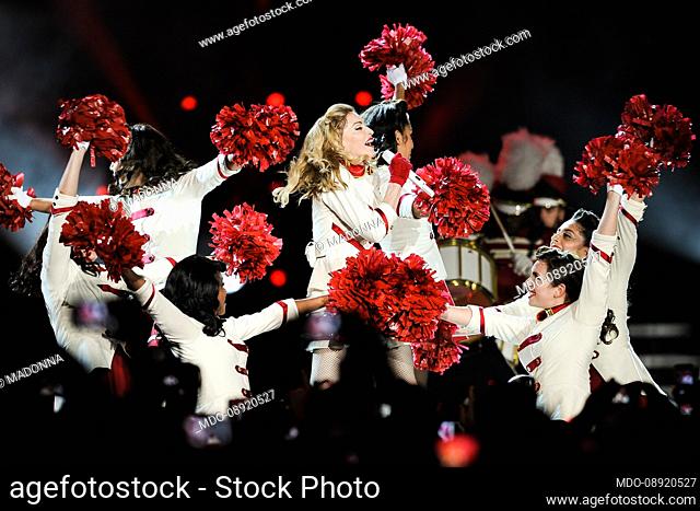 American pop star Madonna (Madonna Louise Veronica Ciccone) in concert at Olympic Stadium in Rome on the first of three italian dates of the MDNA World Tour