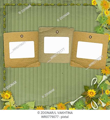 Three grunge slides in scrapbooking style with bunch of flowers