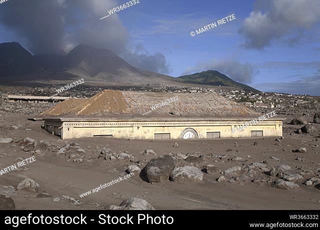 Montserrat, Plymouth, ruined Court House after volcanic eruption