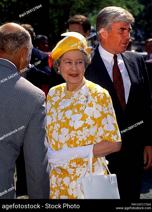Queen Elizabeth II of Great Britain visits Drake Place, Southeast in Washington, DC on May 15, 1991. United States Secretary of Housing and Urban Development...