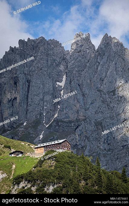 The Gruttenhütte (1620 m) at the Wilder Kaiser, Kaisergebirge, valley town Ellmau, Tyrol, Austria