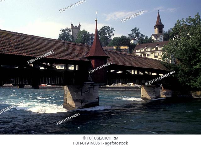 covered bridge, Switzerland, Luzern, Lucerne, Spreuerbrucke, Europe, The 15th century Spreuerbruke, covered bridge crosses the Reuss River in Luzern