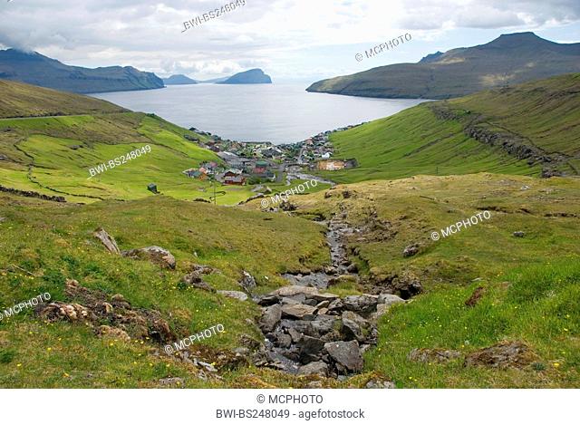 landscape on Faroe Islands, view at Kvivik and Vagar island, Denmark, Faroe Islands, Streymoy, Streymoy