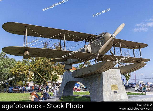 Lisbon, Portugal. Replica of Fairey 17, one of the three planes to make the first South Atlantic crossing in 1922. The plane, given the name Santa Cruz