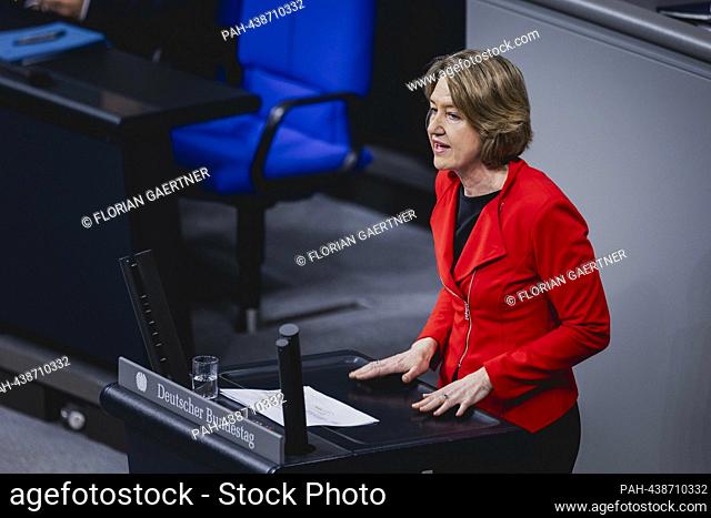 Anja Weisgerber, member of the German Bundestag (CDU/CSU), taken during a meeting of the German Bundestag on the current hour 'Results of the Climate...
