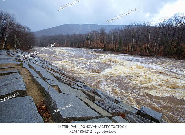 The East Branch of the Pemigewasset River in Lincoln, New Hampshire USA after hours of heavy rains and strong winds from Hurricane Sandy  This hurricane caused...