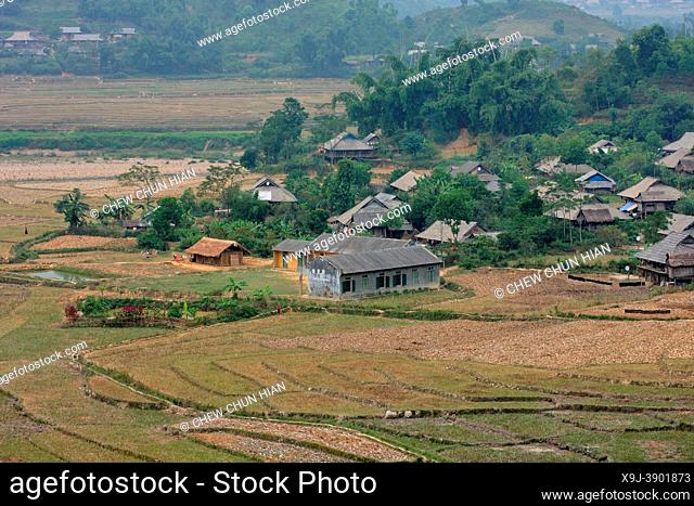 Terraced mountain valley, A Farm in the Landscape of Sapa in Vietnam