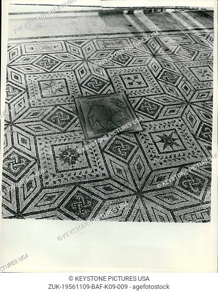 Nov. 09, 1956 - Mosaics at Sicily's 'Valley of the Temples' : Important new mosaics were recently uncovered during excavation work in the Archaeological zone of...