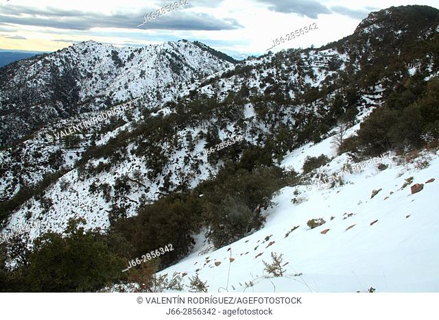 Winter landscape climbing Espadán peak. Natural park Sierra Espadán. Castellón