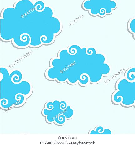 Blue Clouds with White Border. Seamless pattern