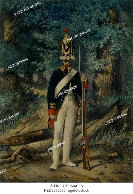Grenadier of the Preobrazhensky Regiment in 1800, 1840s. Found in the collection of the State History Museum, Moscow