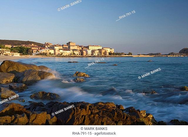 Old town and beach, L'lle Rousse, Corsica, France, Mediterranean, Europe
