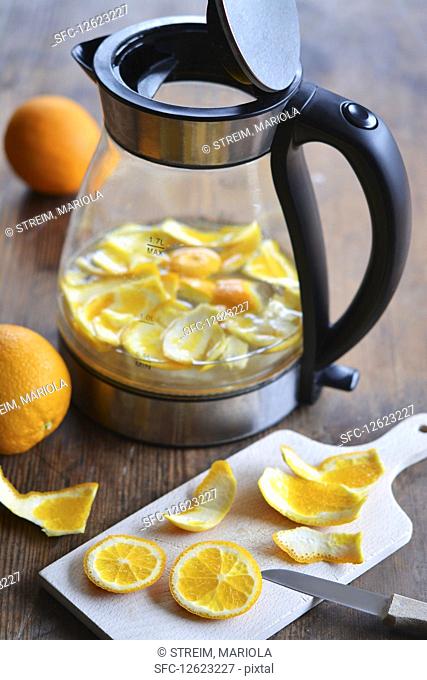 Orange peel in a kettle for descaling