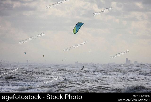 Kitesurfer on the North Sea near Noordwijkerhout, Netherlands