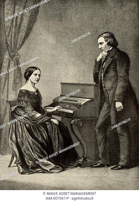 Robert Schumann 1810-1856 German Romantic composer with his wife Clara born Wieck  From a photograph  Halftone