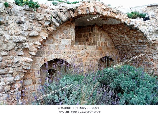 Historic city wall in Akkon, Israel