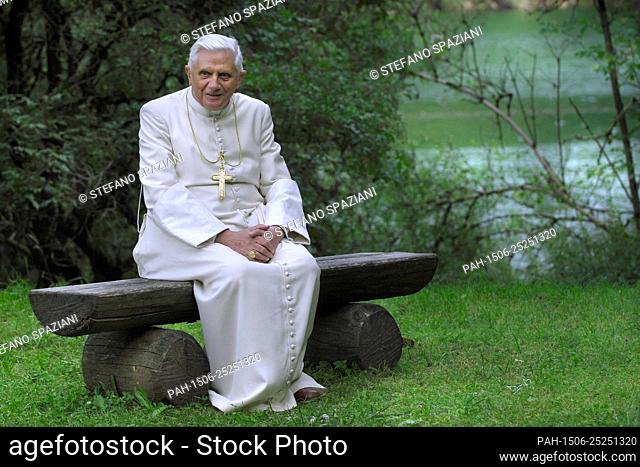 Private walk of Pope Benedict XVI during his summer vacation, . looks at the 'Centro Cadore' lake in Domegge, Lorenzago di Cadore, in Italy's Dolomite mountains