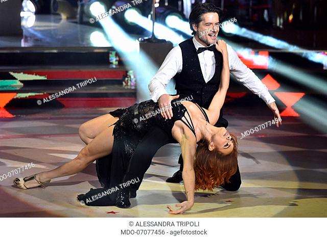 The Italian actor Ettore Bassi with his dance teacher Alessandra Tripoli during the fourth episode of the show Ballando Con Le Stelle auditorium Rai Foro...