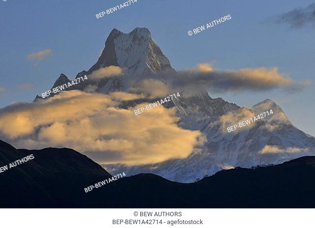 Nepal, Annapurna Conservation Area, Machapuchare or Machhapuchhre Fish Tail, mountain in the Annapurna Himal of north central Nepal;Annapurna